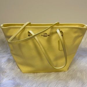 Yellow Leather Coach Tote Bag